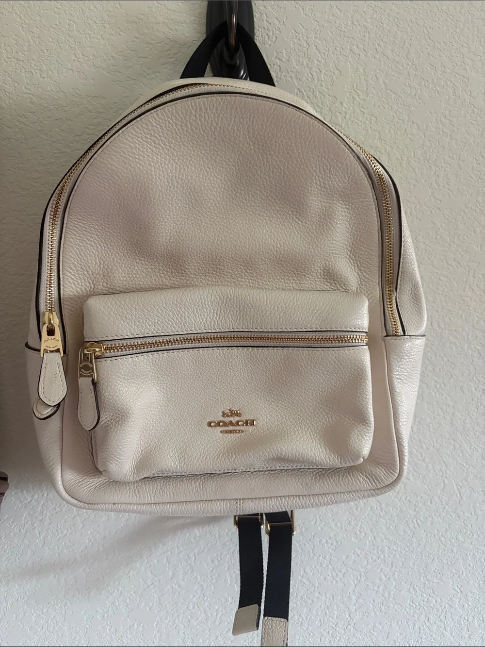 COACH Cream Pebbled Leather Mini Backpack with Gold Hardware